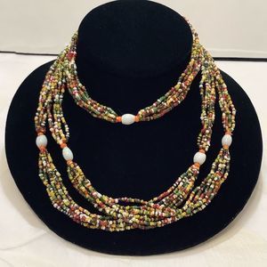 Vintage Multicolored Seed And Glass Bead Necklace